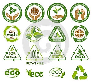 Ecology icons. Symbols of nature conservation and environmental protection