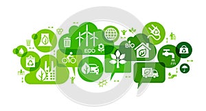 Ecology Infographics design elements. Template with eco icons. Climate strategy background