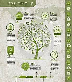 Ecology infographics with green tree, sketch for yuor design