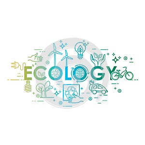Ecology lifestyle, green energy, recycle. Icons. Vector design template in linear style