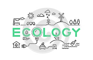 Ecology line concept. Global worming nature ecosystem green environment recycling industry. Business innovation eco set photo