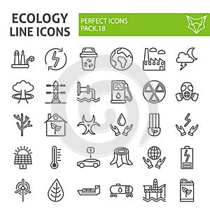 Ecology line icon set, eco symbols collection, vector sketches, logo illustrations, energy signs linear pictograms