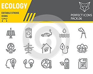 Ecology line icon set, eco symbols collection, vector sketches, logo illustrations, environment icons, green ecology