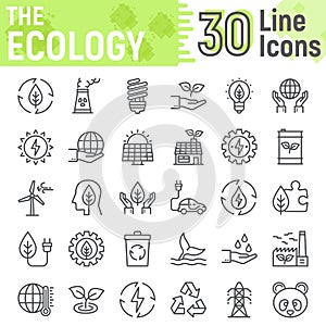 Ecology line icon set, green energy signs