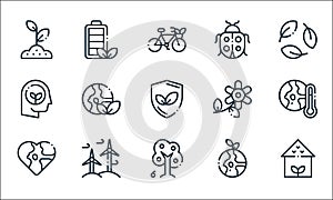 Ecology line icons. linear set. quality vector line set such as house, tree, earth, ecology, eolic, think, flower, ladybug, energy