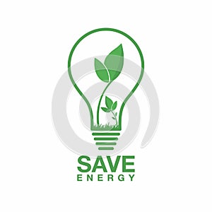 Ecology logo. Energy saving lamp symbol, icon. Eco friendly concept for company logo.