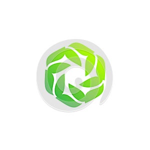 Ecology logo hexagon leaf twisted green vector design