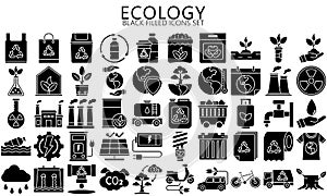 Ecology and Nature black filled Icons set