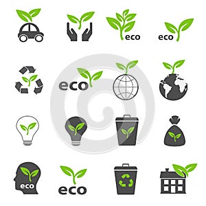 Ecology and nature green icons set vector