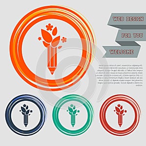 Ecology pencil, eco pen icon on the red, blue, green, orange buttons for your website and design with space text.