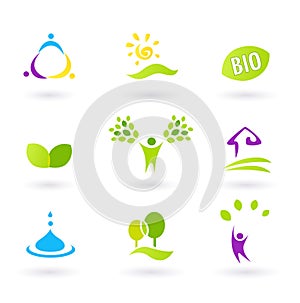 Ecology & people nature friendly BIO icons set