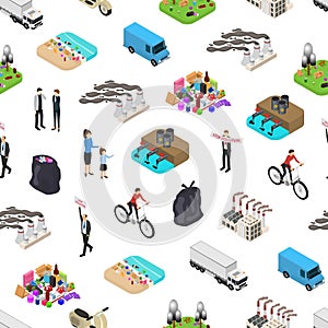 Ecology Pollution Concept Seamless Pattern Background 3d Isometric View. Vector