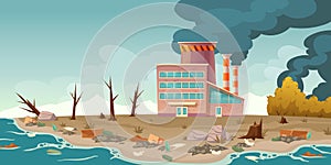 Ecology pollution, factory pipes emitting smoke