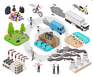 Ecology Pollution Sign 3d Icon Set Isometric View. Vector