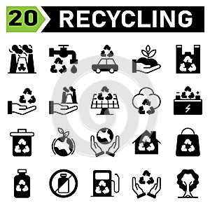 Ecology and Recycle icon set include nuclear, radioactive, radiation, toxic, power, faucet, water, ecology, eco, vehicle,