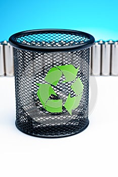 Ecology recycling concept, nature energy, used or new battery on