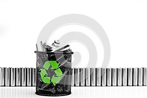Ecology recycling concept, nature energy, used or new battery on