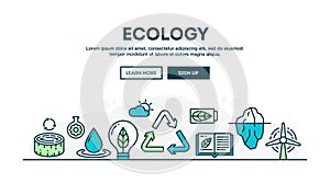 Ecology, recycling, environment, sustainability, colorful concept header, flat design thin line style