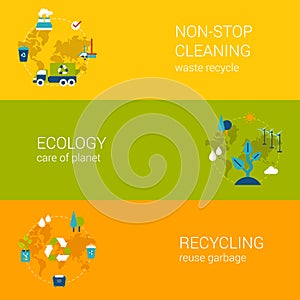 Ecology recycling waste cleaning flat web banners template set