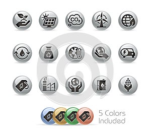 Ecology and Renewable Energy Icons // Metal Round Series