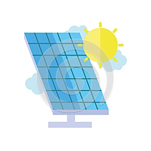 Ecology renewable environment solar panel sun clouds icon