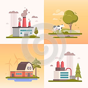 Ecology - set of modern flat design style vector illustrations