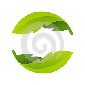 Ecology sphere logo formed by twisted green leaves