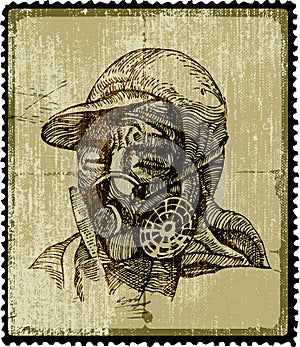 Ecology stamp. Human head with mask.