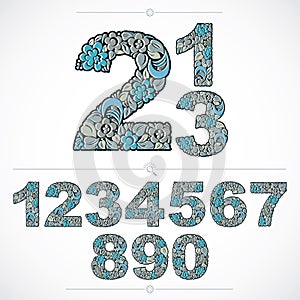 Ecology style flowery numbers, blue vector numeration made using