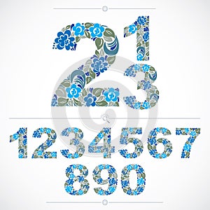 Ecology style flowery numbers, blue vector numeration made using