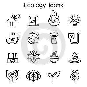 Ecology & Sustainable lifestyle icon set in thin line style