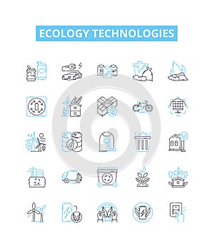Ecology technologies vector line icons set. Ecosphere, Biosphere, Ecosystem, Conservation, Sustainable, Recycling
