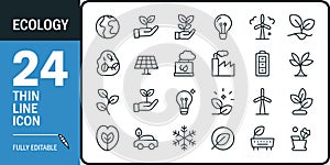 Ecology thin line icon set for environment and nature
