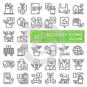 Ecology thin line icon set, environment symbols collection, vector sketches, logo illustrations, eco signs linear