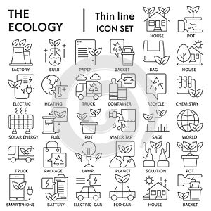 Ecology thin line icon set, green energy symbols collection or sketches. Recycle linear style signs for web and app