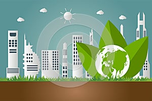 Ecology,tree on earth cities help the world with eco-friendly concept ideas.vector illustration