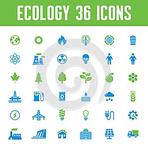 Ecology Vector Icons Set - Creative Illustration on Energy Theme