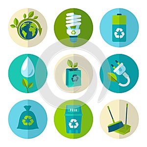 Ecology and waste flat icons set