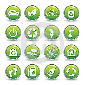 Ecology web icons green buttons.