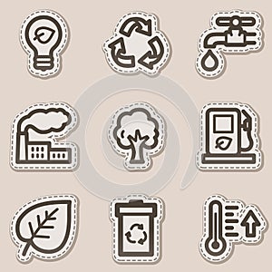 Ecology web icons set 1, brown contour sticker