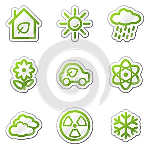 Ecology web icons set 2, green contour sticker