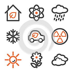 Ecology web icons set 2, orange and gray contour