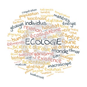 Ecology word cloud vector illustration in French language