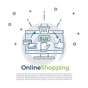 Ecommerce background banner. Online shopping process. Vector banner illustration for online marketing and sales.