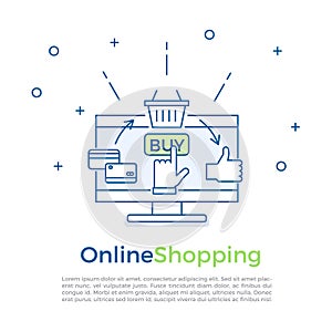 Ecommerce background banner. Online shopping process. Vector banner illustration for online marketing and sales. photo