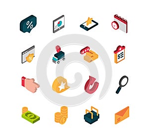 Ecommerce business internet icons set isometric