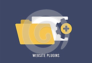 Ecommerce CMS Website Plugins vector icon with yellow folder and files concept. Website plugins for boosting digital marketing, UX photo