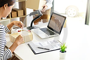 Ecommerce concept, in office or home working photo