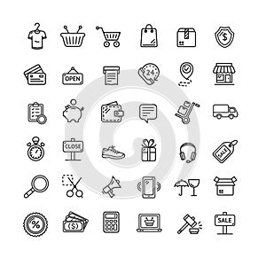 Ecommerce Icon Black Thin Line Set. Vector photo