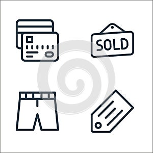 ecommerce line line icons. linear set. quality vector line set such as tag, pant, sold